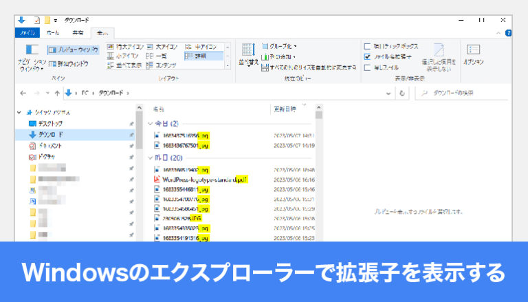 Windowsのエクスプローラーで拡張子を表示する